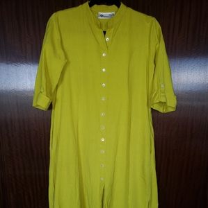 Bright lime linen mix shirt dress Med